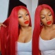 Red Color 180% density 13x4 Lace Wig Virgin Human Hair Straight With Natural Hairline